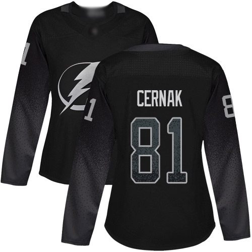 Adidas Tampa Bay Lightning #81 Erik Cernak Black Alternate Authentic Women Stitched NHL Jersey